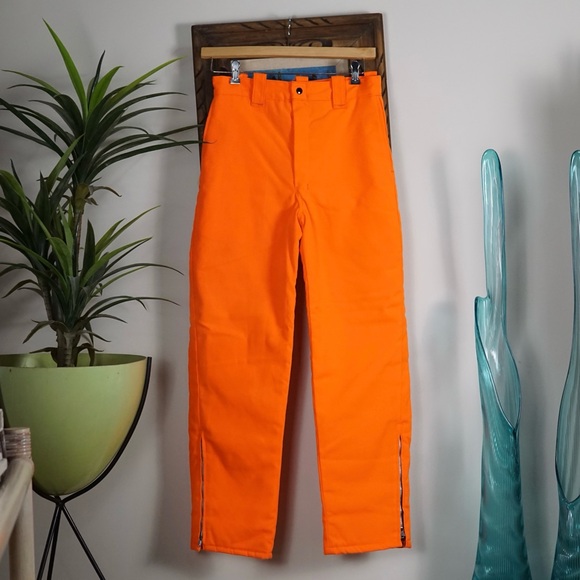 Vintage 70s American field hunting orange insulated high rise pants M - Picture 2 of 8